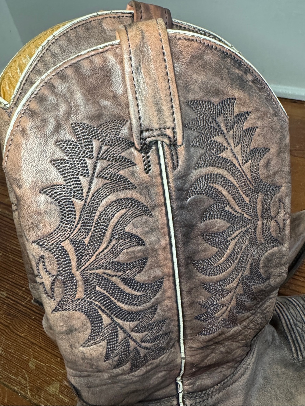 Stetson Brown Leather Distressed Embroidered Snip Toe Cowboy Western Boots W 7 - Picture 13 of 14